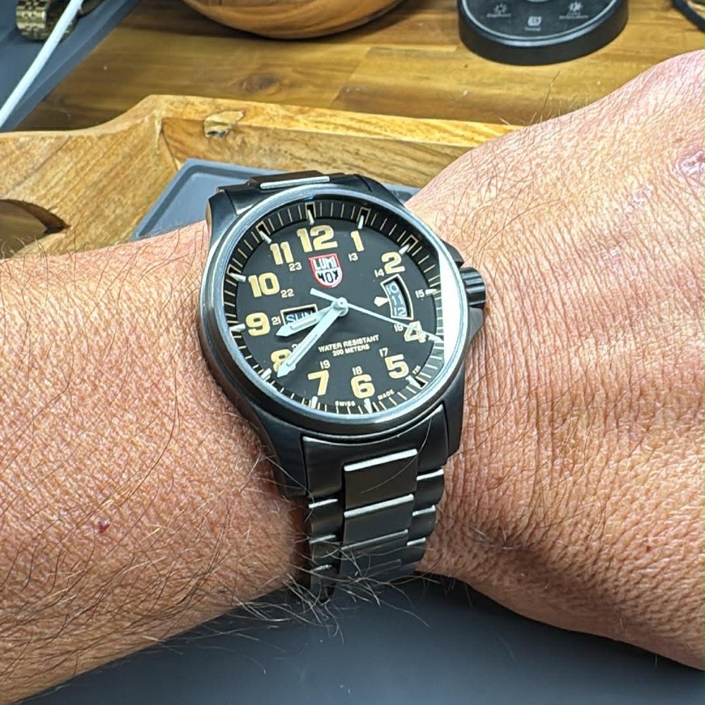 Luminox Black and Silver Men's Watch Swiss Quartz, Tritium, 42mm case. Boxed